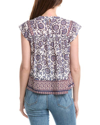 Elie Elie Tahari T Tahari Smocked Trim Woven Blouse