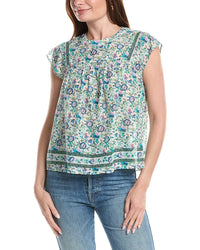 Elie Elie Tahari T Tahari Smocked Trim Woven Blouse