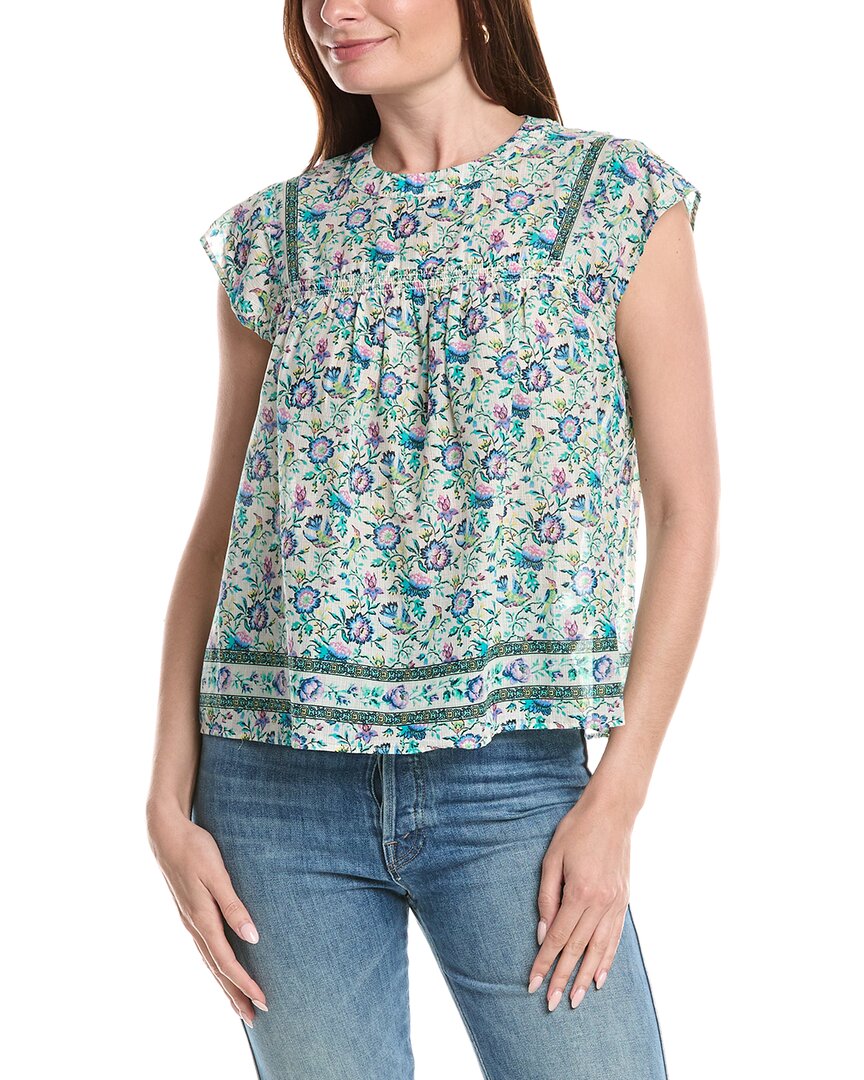Elie Elie Tahari T Tahari Smocked Trim Woven Blouse