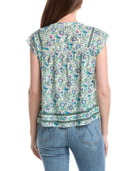 Elie Elie Tahari T Tahari Smocked Trim Woven Blouse