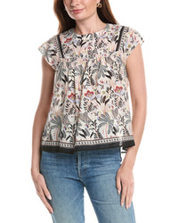 Elie Elie Tahari T Tahari Smocked Trim Woven Blouse