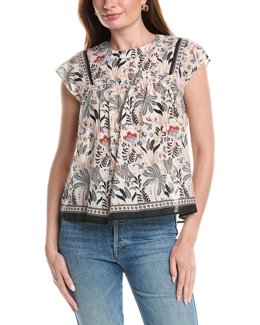 Elie Elie Tahari T Tahari Smocked Trim Woven Blouse