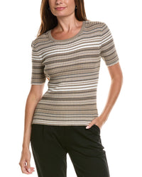 T Tahari T Tahari Stripped Ribbed Knit T-Shirt