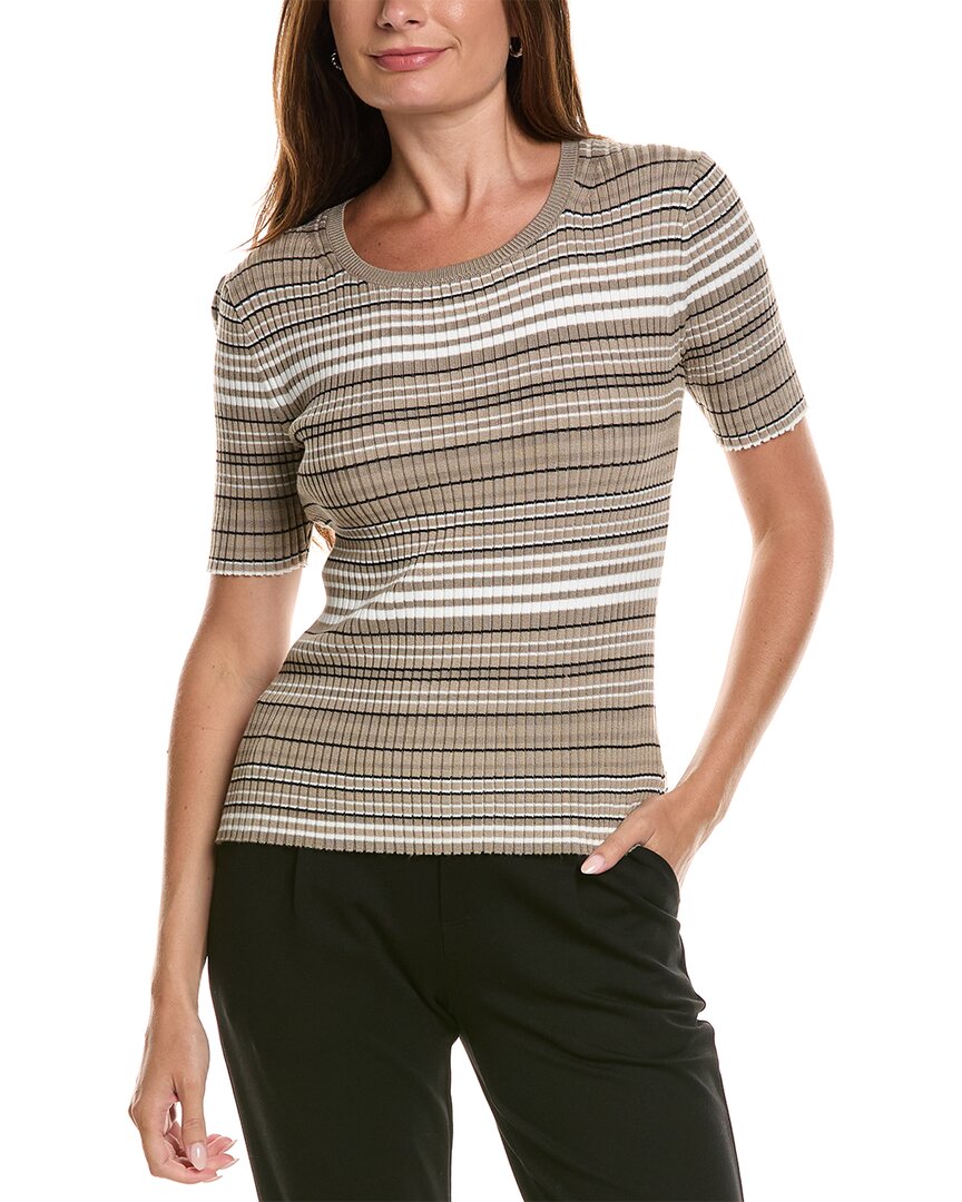 T Tahari T Tahari Stripped Ribbed Knit T-Shirt