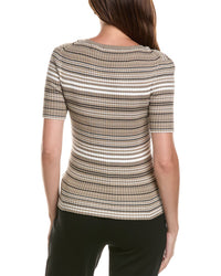 T Tahari T Tahari Stripped Ribbed Knit T-Shirt