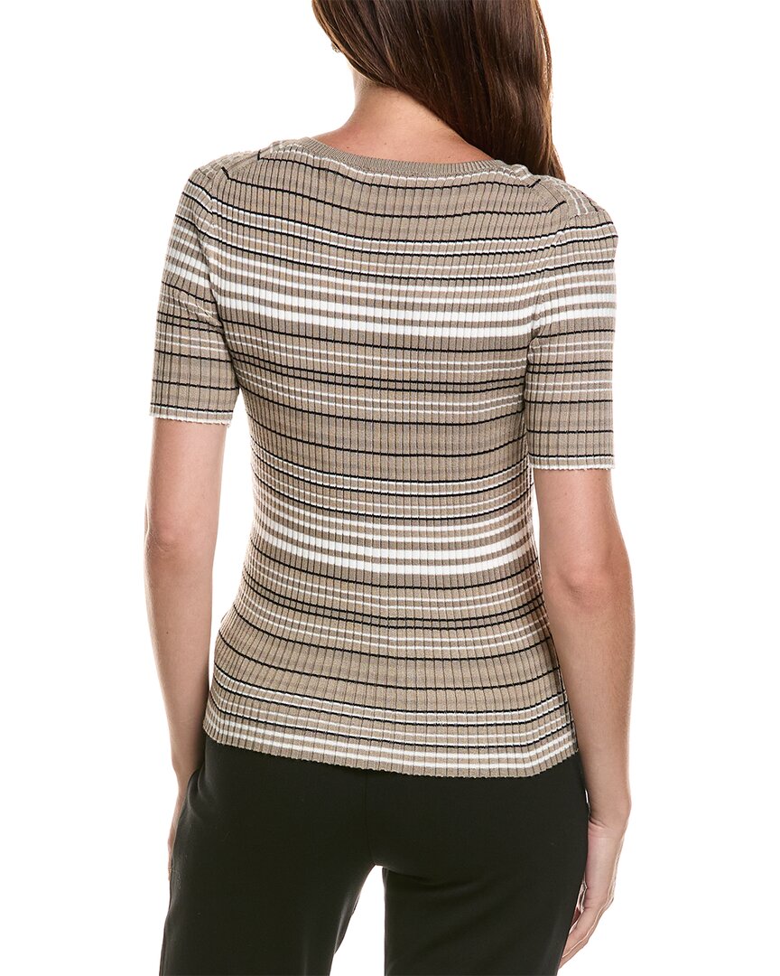 T Tahari T Tahari Stripped Ribbed Knit T-Shirt