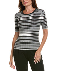 T Tahari T Tahari Stripped Ribbed Knit T-Shirt