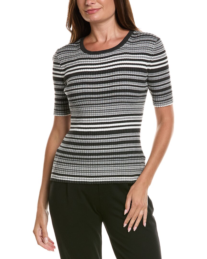 T Tahari T Tahari Stripped Ribbed Knit T-Shirt
