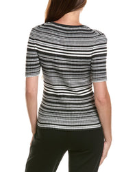 T Tahari T Tahari Stripped Ribbed Knit T-Shirt