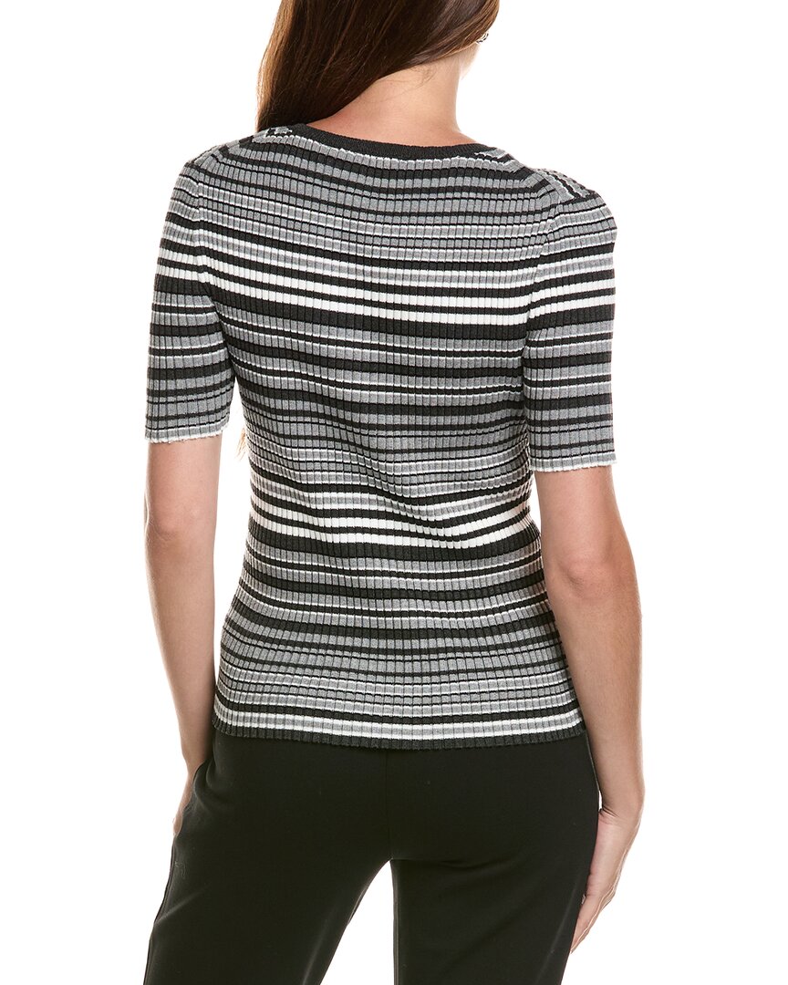 T Tahari T Tahari Stripped Ribbed Knit T-Shirt