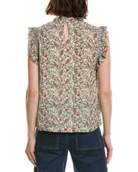 T Tahari T Tahari Shirred Ruffle Sleeve Printed Woven Top