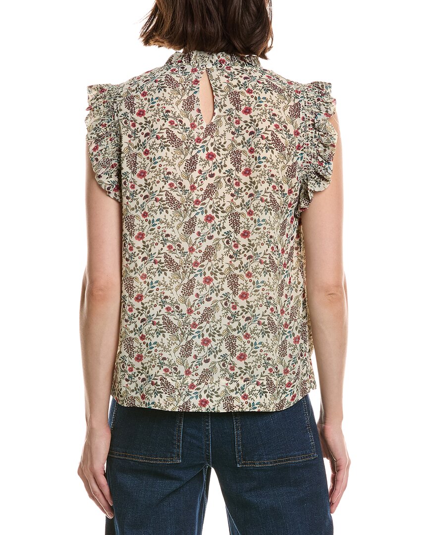 T Tahari T Tahari Shirred Ruffle Sleeve Printed Woven Top