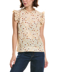 T Tahari T Tahari Shirred Ruffle Sleeve Printed Woven Top