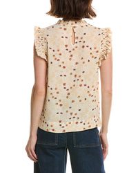 T Tahari T Tahari Shirred Ruffle Sleeve Printed Woven Top