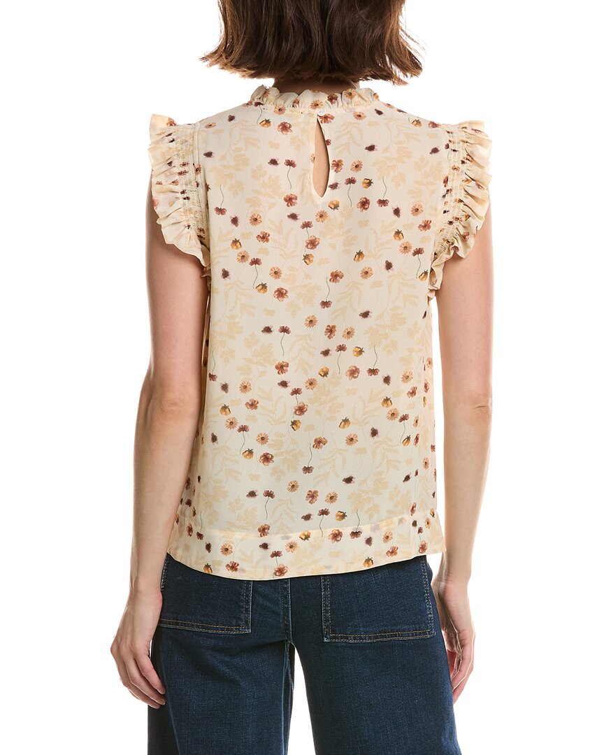 T Tahari T Tahari Shirred Ruffle Sleeve Printed Woven Top