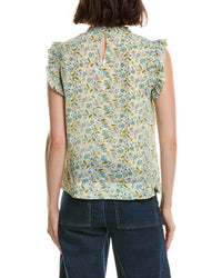 T Tahari T Tahari Shirred Ruffle Sleeve Printed Woven Top