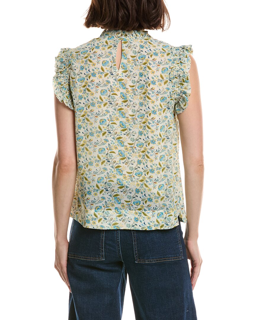 T Tahari T Tahari Shirred Ruffle Sleeve Printed Woven Top