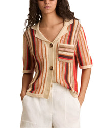 Reiss Candy Knit Button Down Linen Top