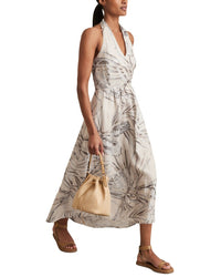 Reiss Carla Palm Printed Linen Dress