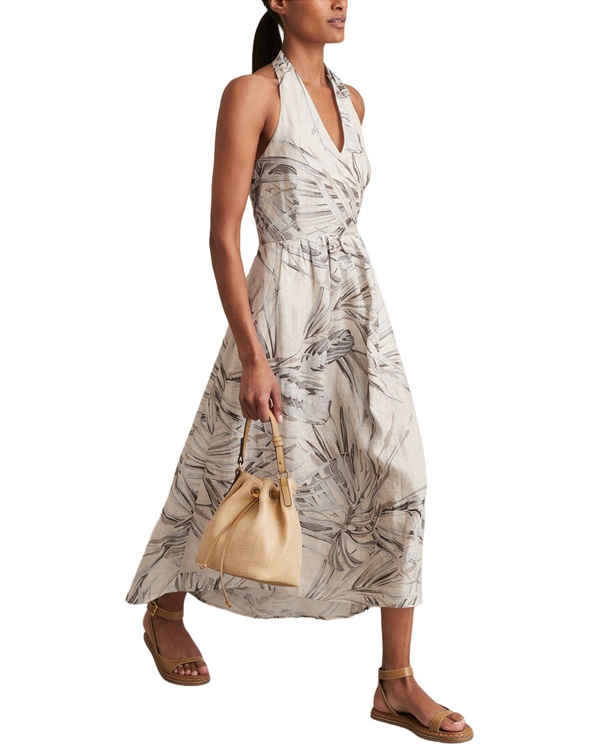 Reiss Carla Palm Printed Linen Dress