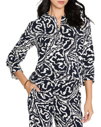 Nic+Zoe Indigo Leaf Double Crepe Top