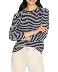 Nic+Zoe Petite Texture Stripe Button Shoulder Top