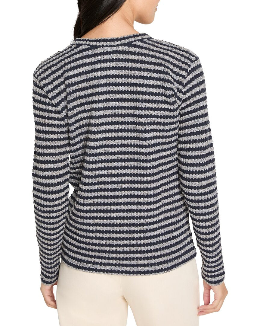 Nic+Zoe Petite Texture Stripe Button Shoulder Top