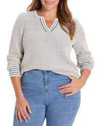 Nic+Zoe Plus Tuck Texture Split Neck Sweater