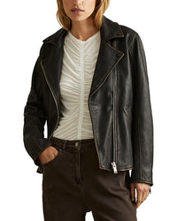 Reiss Reiss Beau-Relaxed Sheep Leather Biker Jacket