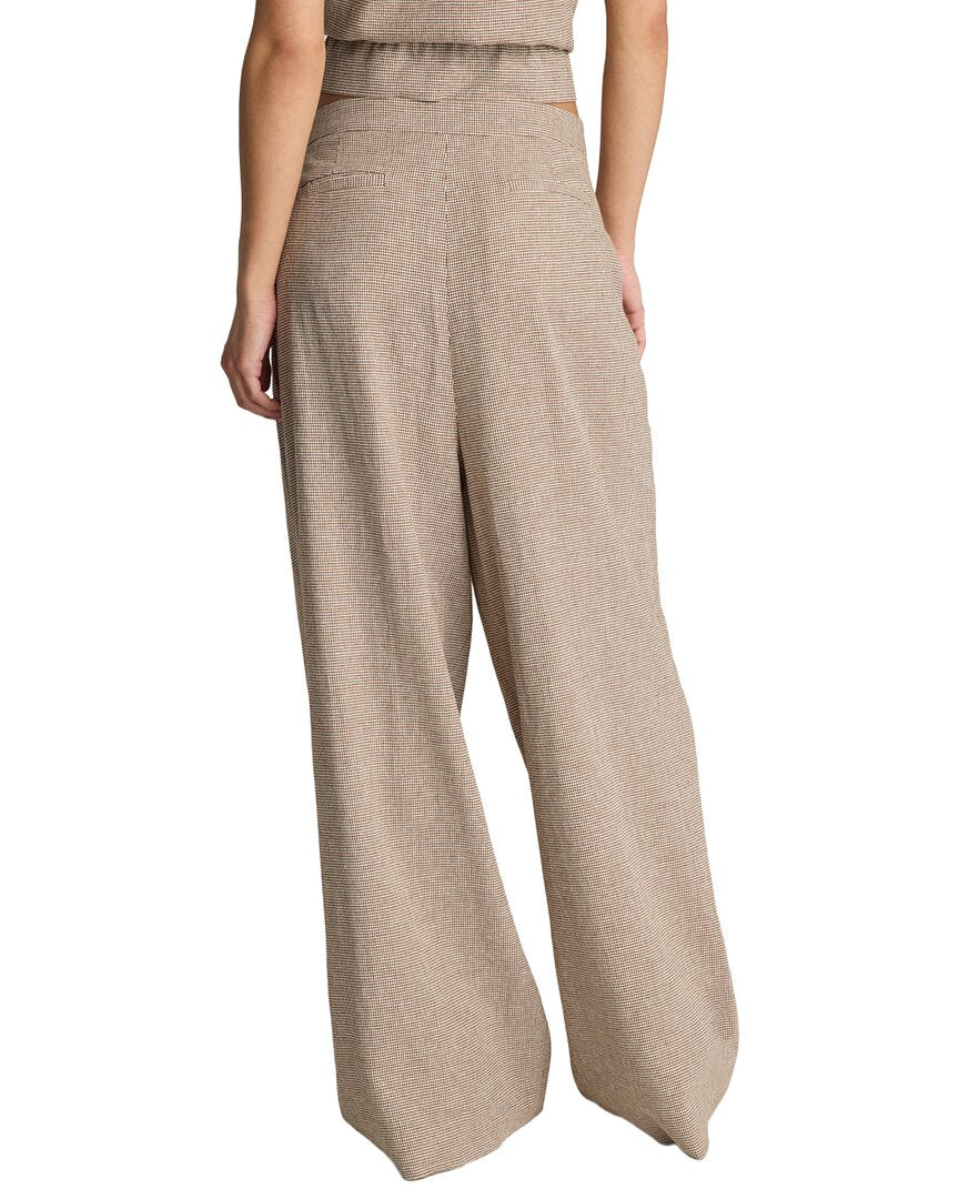 Kenneth Cole Kenneth Cole High-Rise Fly Front Triple Pleat Wide Leg Linen-Blend Pant