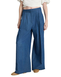 Kenneth Cole Kenneth Cole High-Rise Fly Front Triple Pleat Wide Leg Chambray Pant