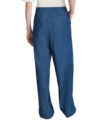Kenneth Cole Kenneth Cole High-Rise Fly Front Triple Pleat Wide Leg Chambray Pant