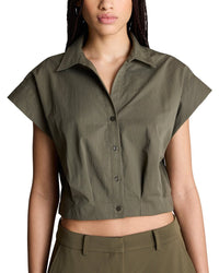 Kenneth Cole Kenneth Cole Cropped Y Neck Button Front Blouse