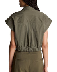 Kenneth Cole Kenneth Cole Cropped Y Neck Button Front Blouse