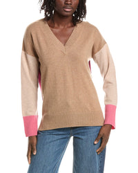 &Isla &Isla Avery Longline Colorblock V-Neck Cashmere Sweater