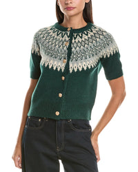 Current/Elliott Current/Elliott Elbow-Sleeve Birdseye Jacquard Alpaca & Wool-Blend Cardigan