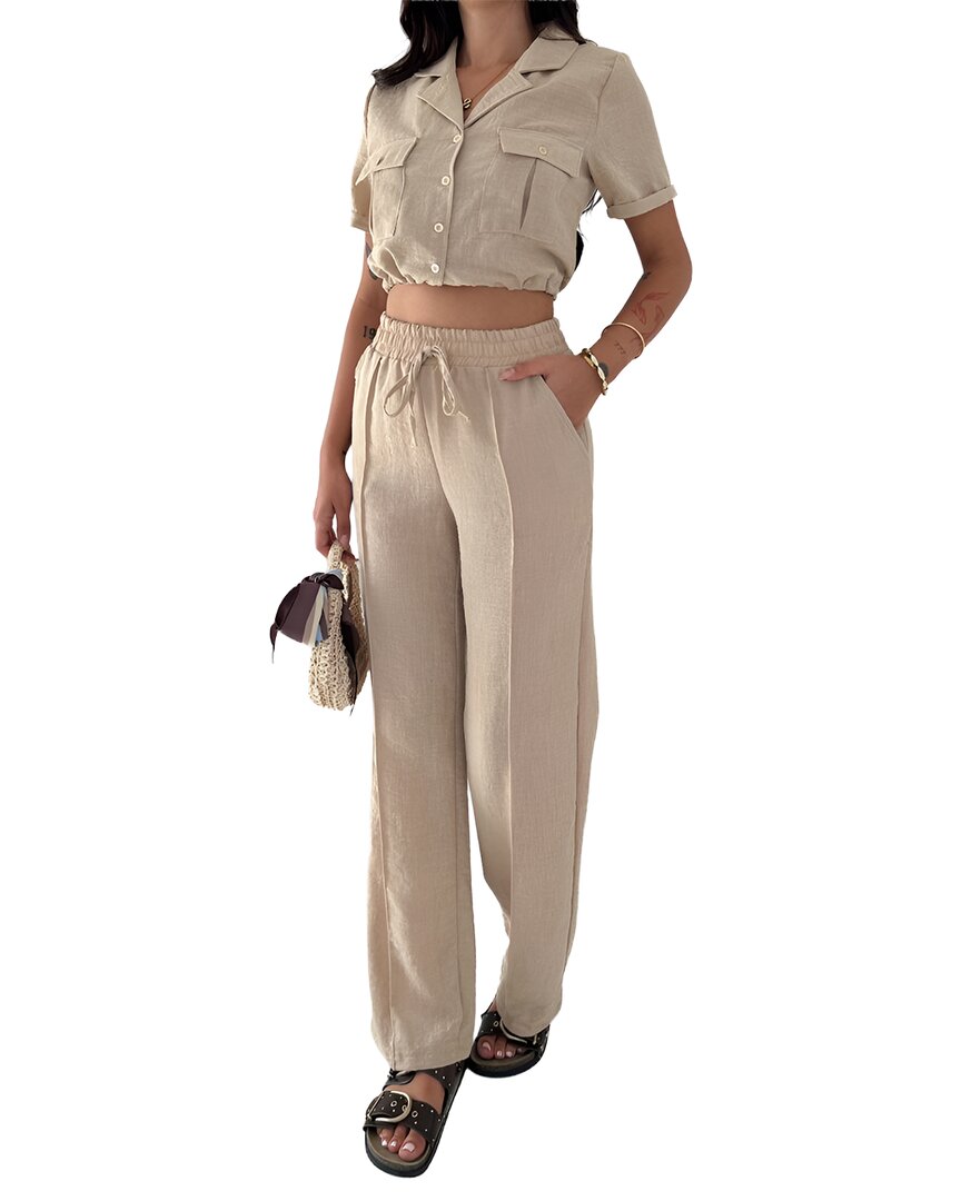 WELLWAY Wellway 2Pc Linen Blouse & Pant Set
