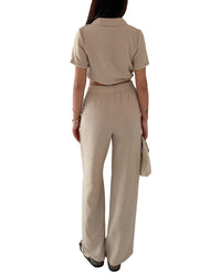 WELLWAY Wellway 2Pc Linen Blouse & Pant Set