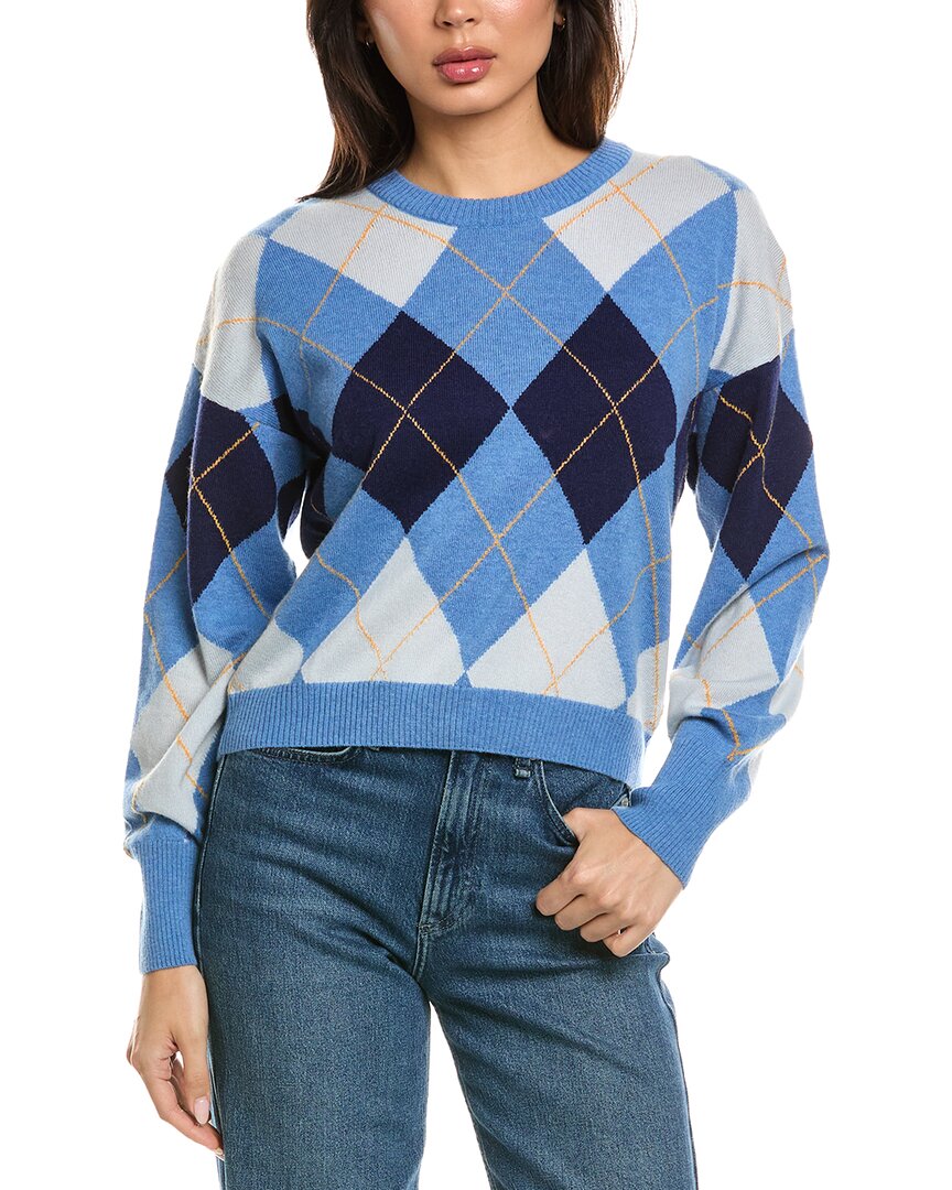 Brodie Cashmere Brodie Cashmere Argyle Balloon Sleeve Crewneck Wool & Cashmere-Blend Sweater