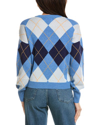 Brodie Cashmere Brodie Cashmere Argyle Balloon Sleeve Crewneck Wool & Cashmere-Blend Sweater