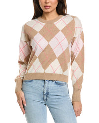 Brodie Cashmere Brodie Cashmere Argyle Balloon Sleeve Crewneck Wool & Cashmere-Blend Sweater