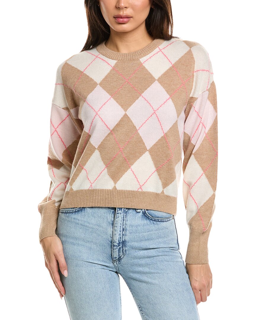 Brodie Cashmere Brodie Cashmere Argyle Balloon Sleeve Crewneck Wool & Cashmere-Blend Sweater
