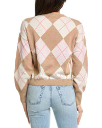 Brodie Cashmere Brodie Cashmere Argyle Balloon Sleeve Crewneck Wool & Cashmere-Blend Sweater