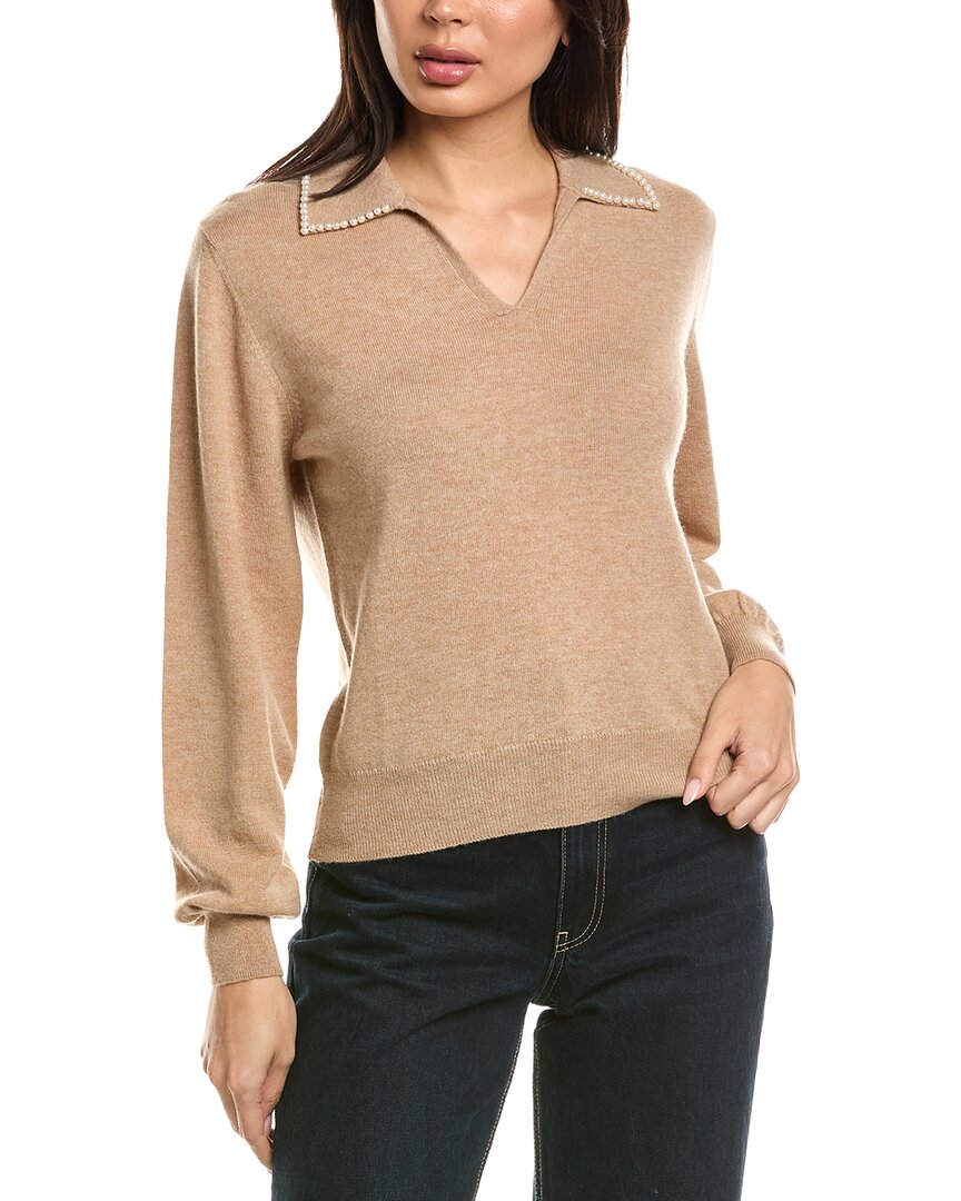Brodie Cashmere Brodie Cashmere Pearl Collar Wool & Cashmere-Blend Polo Sweater