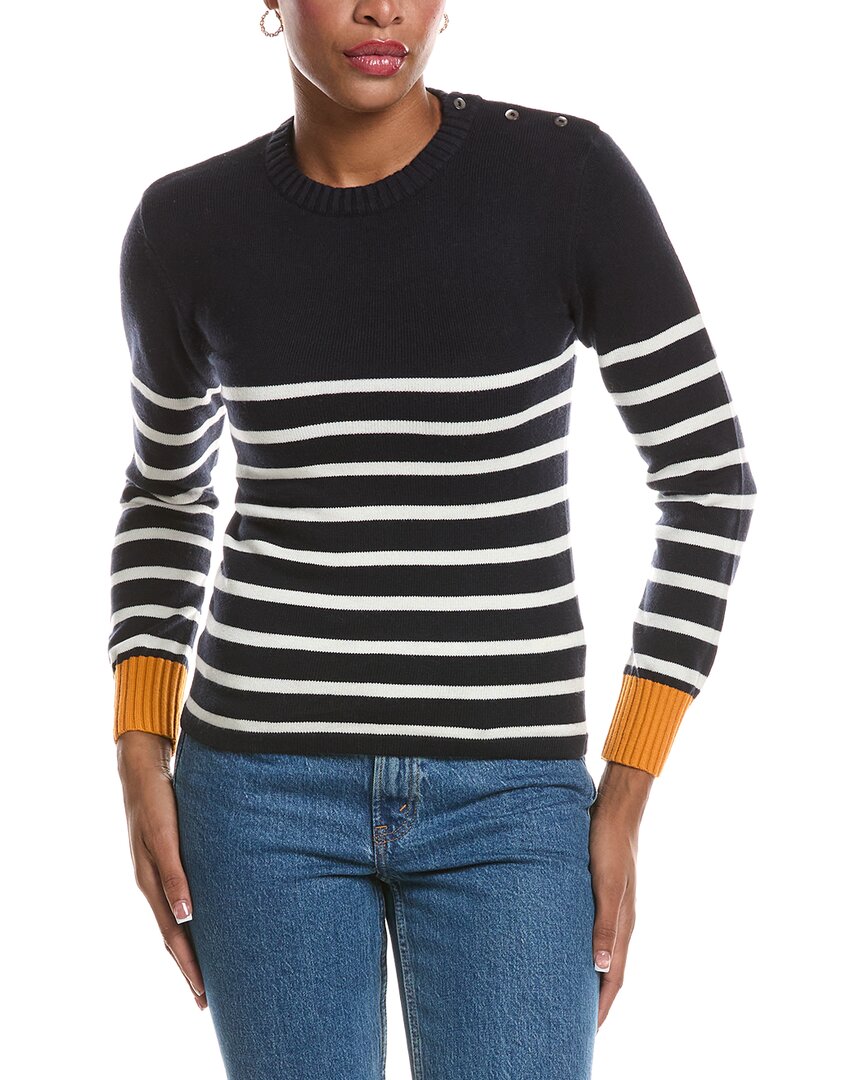 Brodie Cashmere Brodie Cashmere Button Stripe Crewneck Cashmere-Blend Sweater