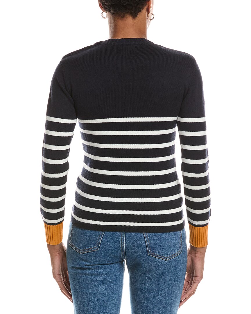Brodie Cashmere Brodie Cashmere Button Stripe Crewneck Cashmere-Blend Sweater