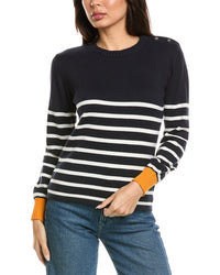 Brodie Cashmere Brodie Cashmere Button Stripe Crewneck Cashmere-Blend Sweater
