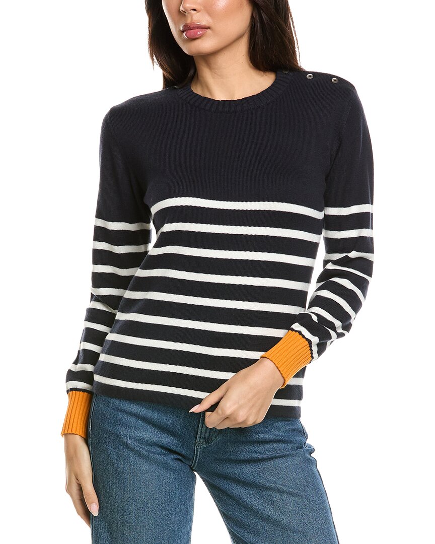 Brodie Cashmere Brodie Cashmere Button Stripe Crewneck Cashmere-Blend Sweater