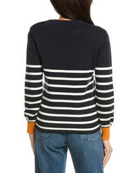 Brodie Cashmere Brodie Cashmere Button Stripe Crewneck Cashmere-Blend Sweater