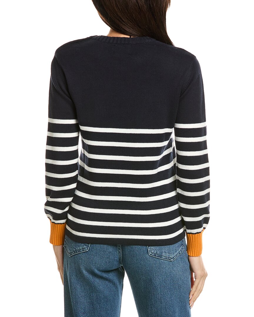 Brodie Cashmere Brodie Cashmere Button Stripe Crewneck Cashmere-Blend Sweater